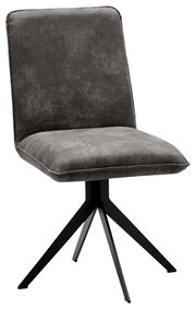 Moderner grauer Stuhl mit schwarzem Metallgestell, seitliche Perspektive