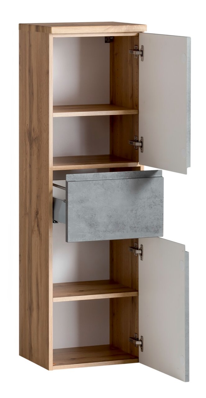XORA Midischrank VARESE Midischrank aus Holz mit zwei offenen Türen und einer Schublade, seitliche Perspektive