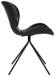 Moderner schwarzer Stuhl mit geschwungener Sitzfläche und Metallbeinen, Seitenansicht