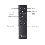 Fernbedienung für LED-Pendelleuchte mit verschiedenen Tasten für Helligkeit, Farbtemperatur und Timer, frontal abgebildet.