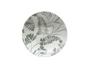 Porzellanteller mit grauem Blattmuster, Draufsicht