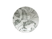 Porzellanteller mit grauem Blattmuster, Draufsicht