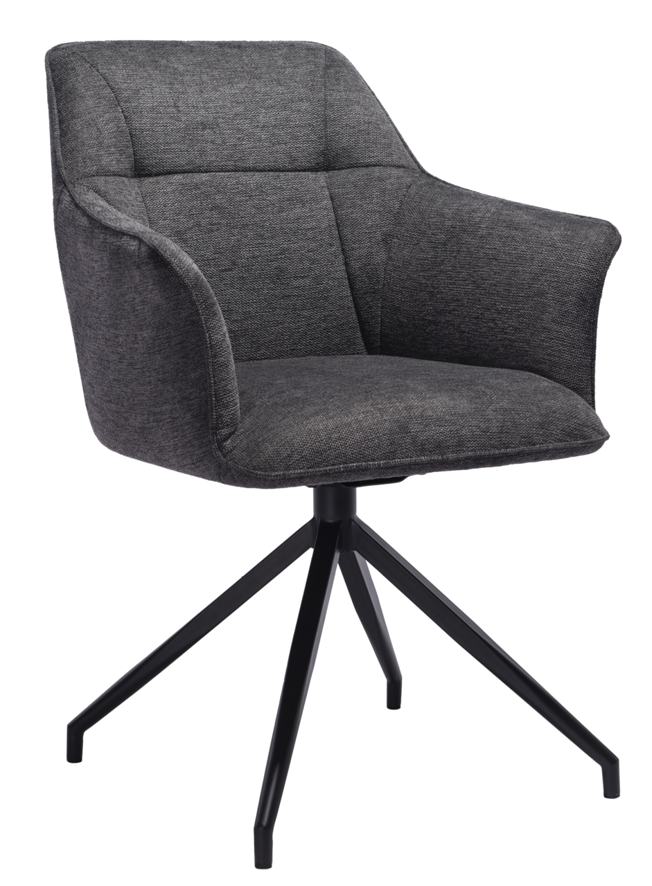 Novel Armlehnstuhl JANINA Grauer Armlehnstuhl mit schwarzem Metallgestell, seitliche Perspektive