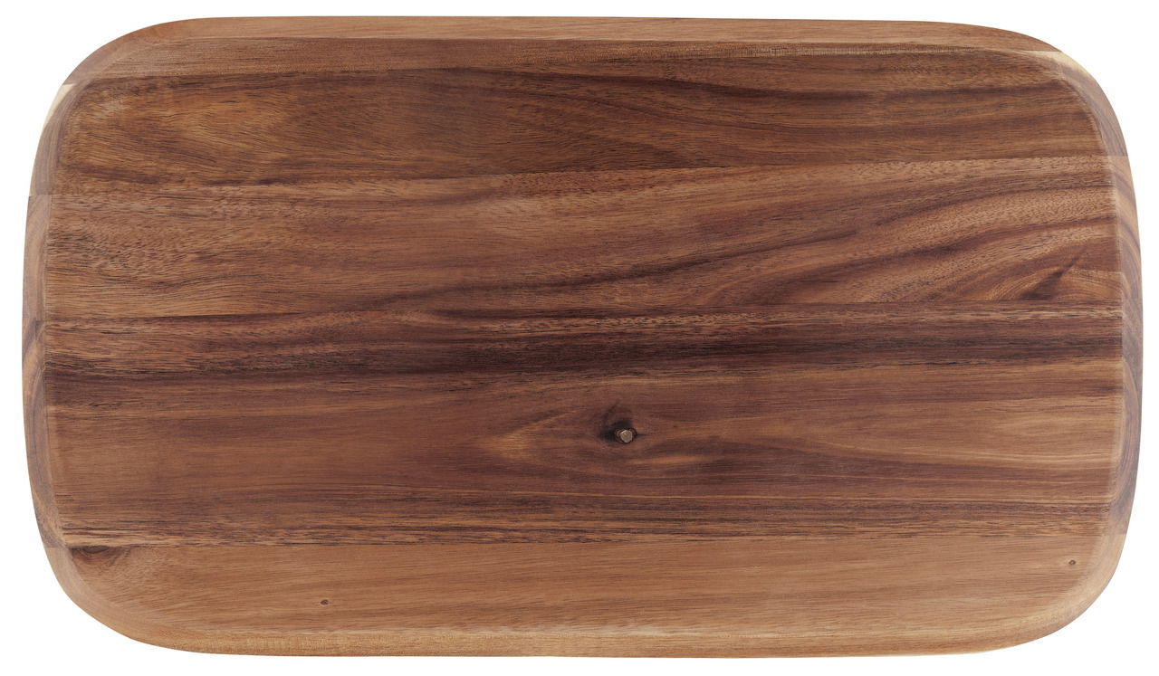 Großes rechteckiges Schneidebrett aus Holz mit abgerundeten Ecken, Draufsicht.