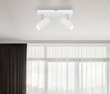 Deckenstrahler mit zwei verstellbaren weißen Leuchten, Perspektive von unten