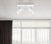 Deckenstrahler mit zwei verstellbaren weißen Leuchten, Perspektive von unten