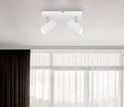 Deckenstrahler mit zwei verstellbaren weißen Leuchten, Perspektive von unten