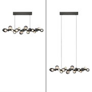 Moderne LED-Pendelleuchte mit mehreren kugelförmigen Leuchtkörpern, seitliche und frontale Ansicht.