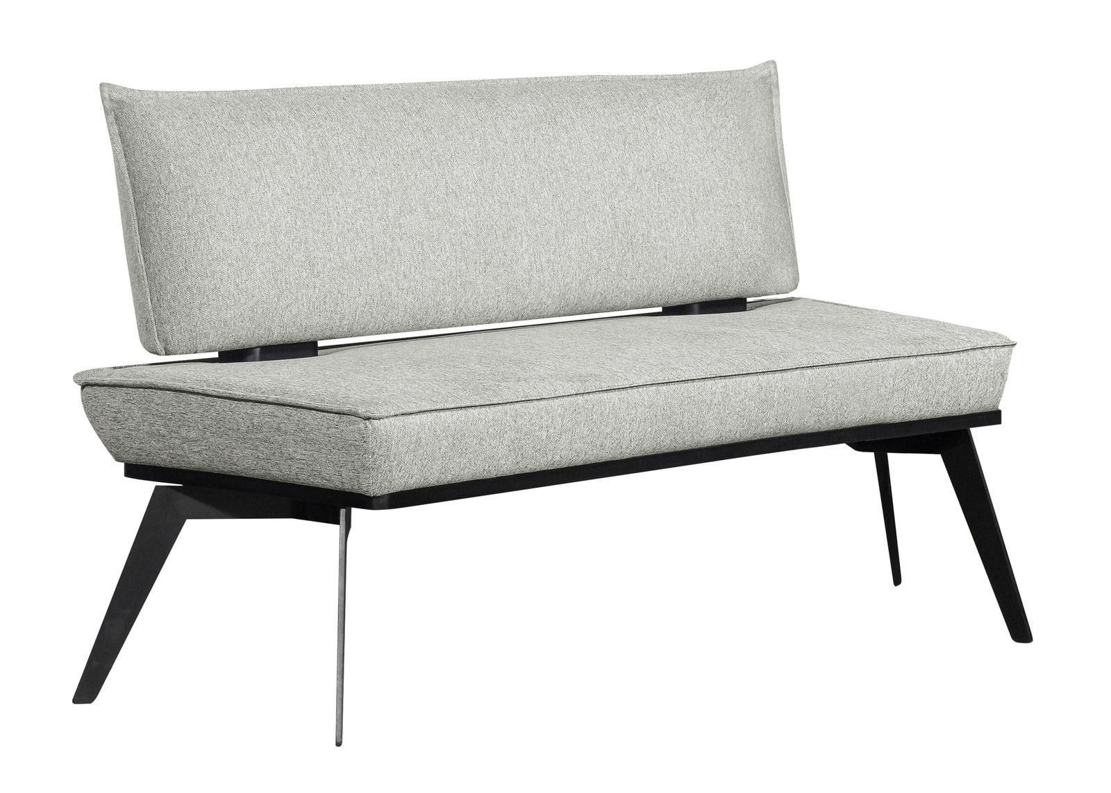 Z2 Bank VOLOS Graue Bank mit modernem Design und schwarzen Beinen, seitliche Perspektive
