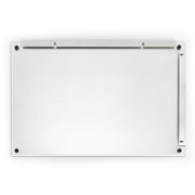 Glas-Memoboard in rechteckiger Form, Ansicht von oben, mit Befestigungselementen an den Ecken.