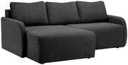 Graues Sofa mit drei Sitzplätzen und einer Ottomane, aus geripptem Stoff, Perspektive von vorne links