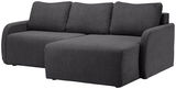 Graues Sofa mit drei Sitzplätzen und einer Ottomane, aus geripptem Stoff, Perspektive von vorne links
