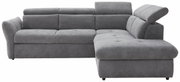 Graues Polsterecksofa MONSERAT mit verstellbaren Kopfstützen, Ansicht von vorne links.