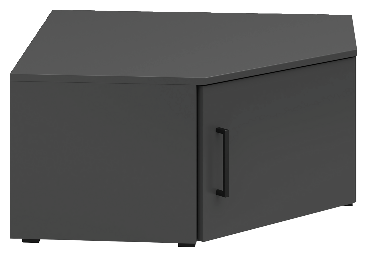 Carryhome Eckaufsatzschrank MULTISTAURAUM Dunkelgrauer Eckaufsatzschrank mit einer Tür und schwarzem Griff, seitliche Perspektive