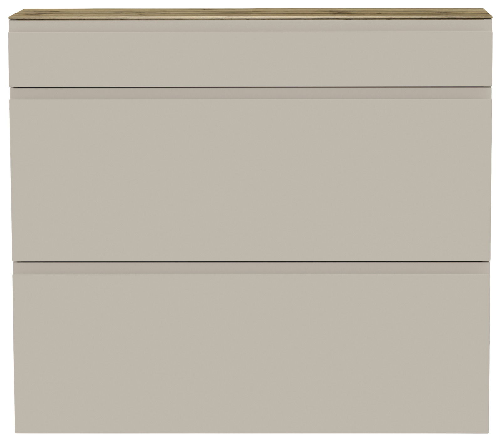 Moderner Hängeschuhschrank in Beige mit Holzoberfläche, Frontalansicht