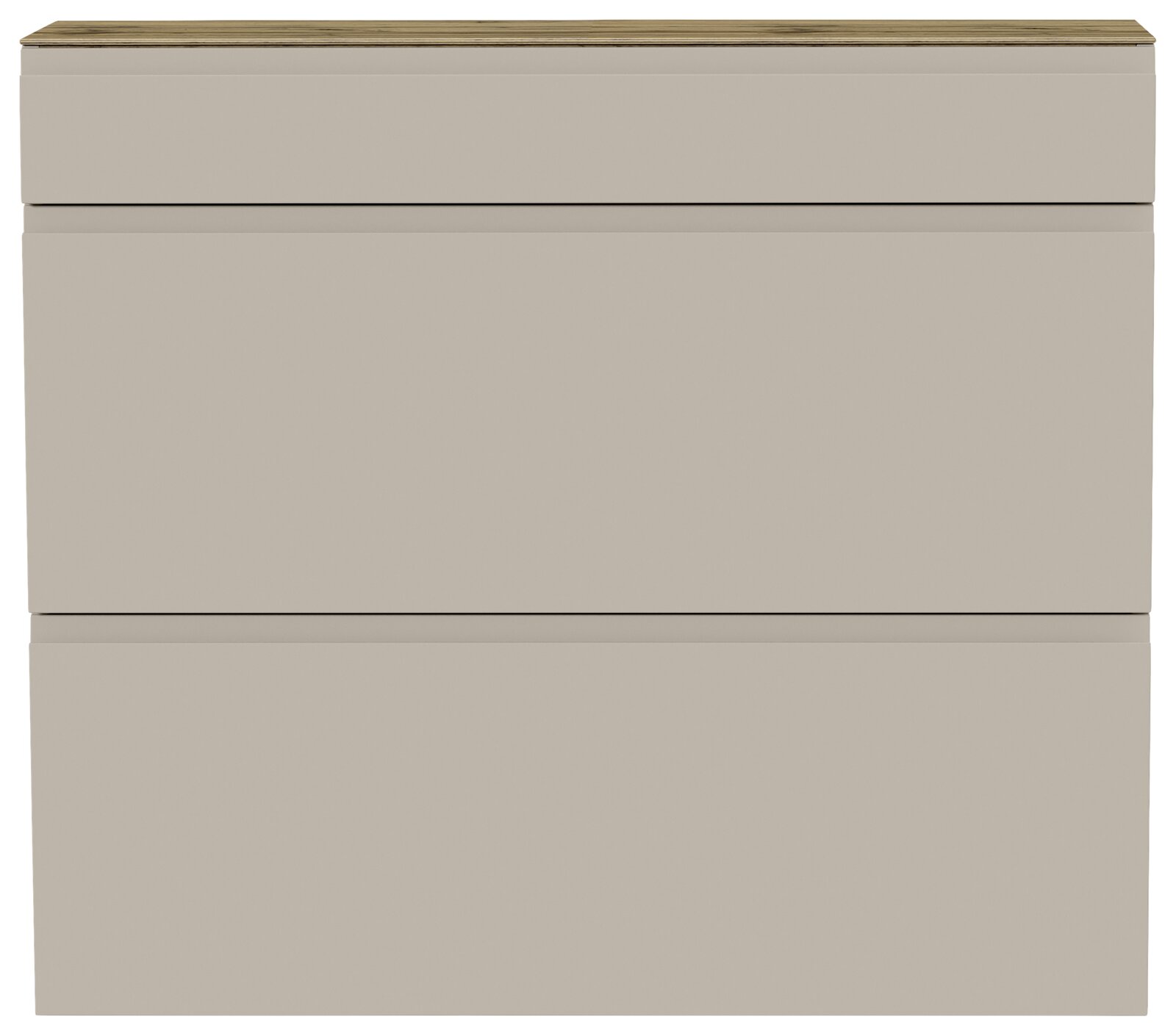 Moderner Hängeschuhschrank in Beige mit Holzoberfläche, Frontalansicht