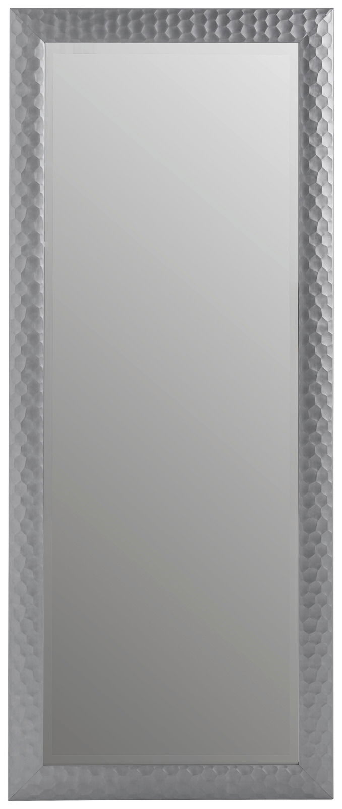 Rechteckiger Spiegel mit strukturiertem silbernem Rahmen, frontal abgebildet.