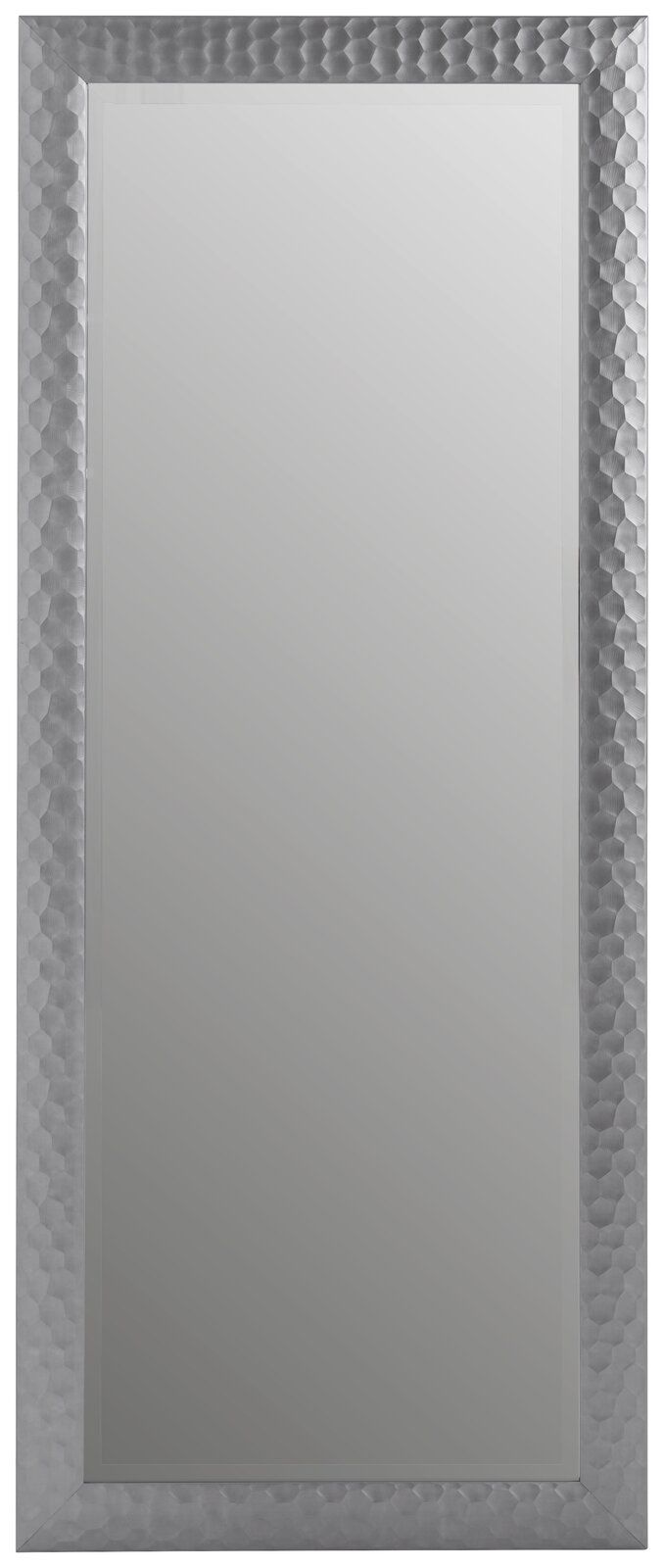 Rechteckiger Spiegel mit strukturiertem silbernem Rahmen, frontal abgebildet.