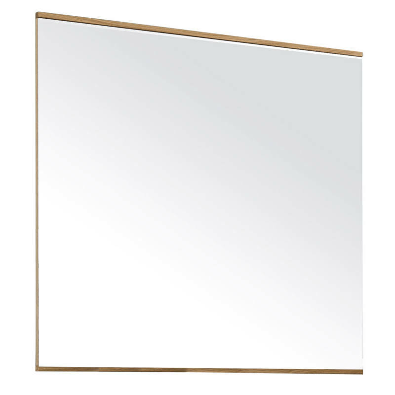 Moderner rechteckiger Spiegel mit schmalem Holzrahmen, seitliche Perspektive