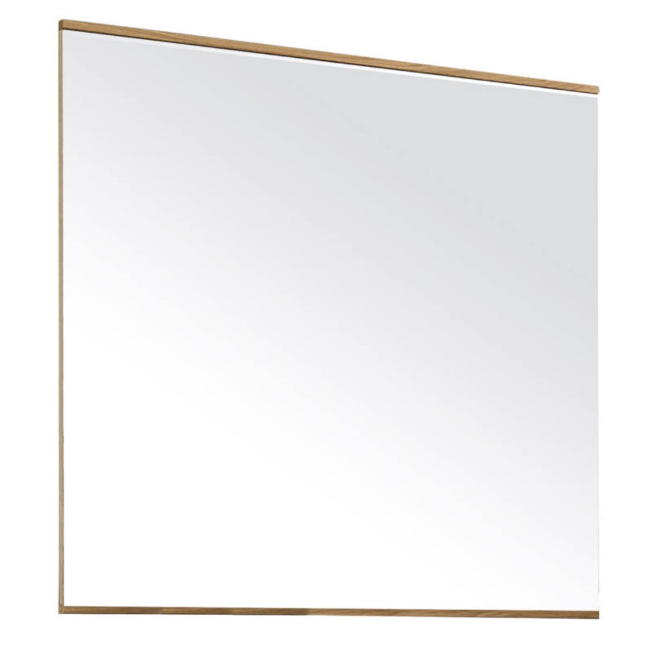 Moderner rechteckiger Spiegel mit schmalem Holzrahmen, seitliche Perspektive