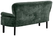 Rückansicht einer grünen Sitzbank mit Samtbezug und schwarzen Beinen