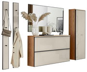 Modernes Garderoben-Set mit Spiegel, Schrank und Haken, seitliche Perspektive