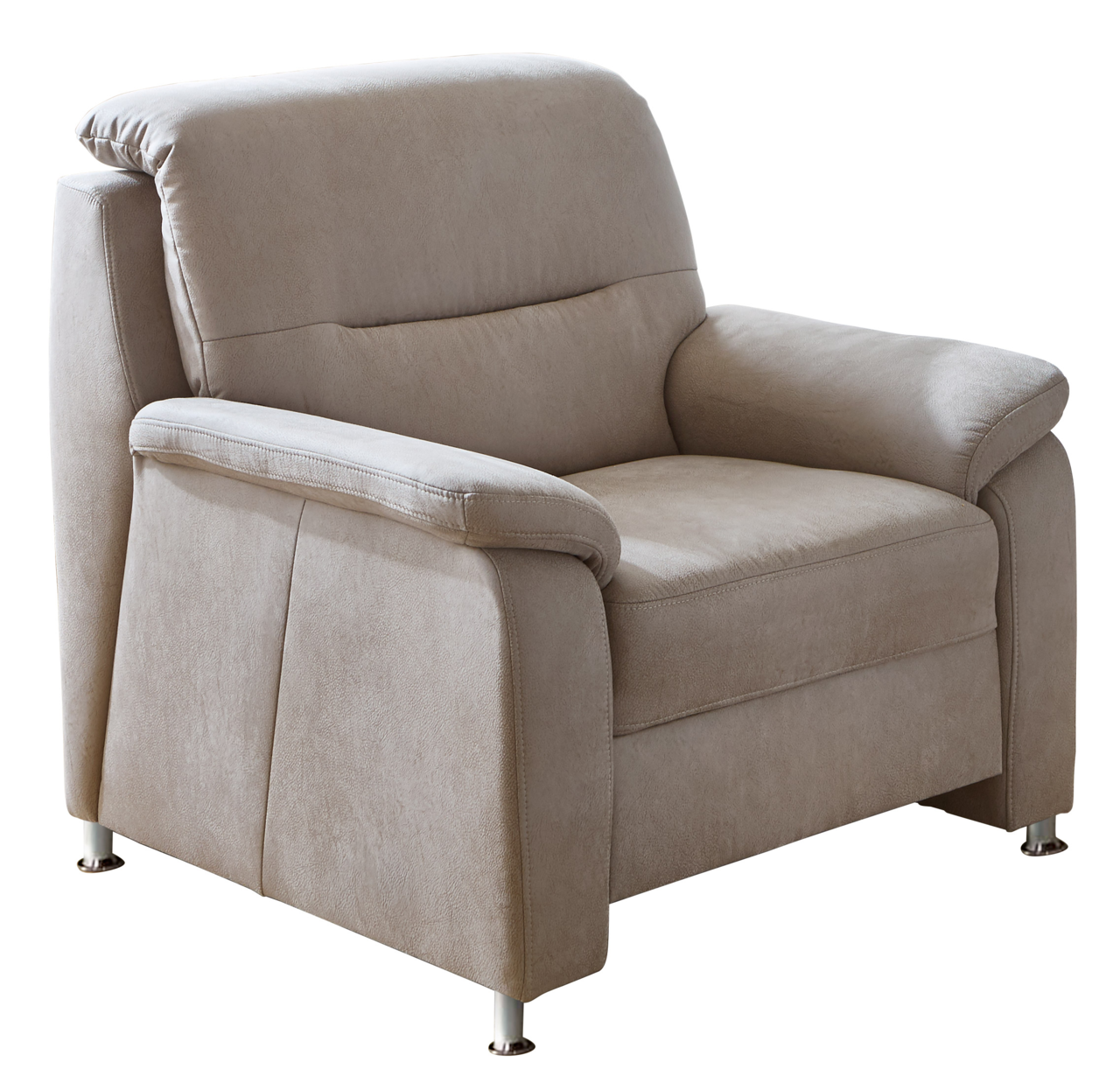 Beldomo Comfort Sessel ERFURT Beiger Sessel aus Stoff mit Armlehnen und Metallfüßen, seitliche Perspektive