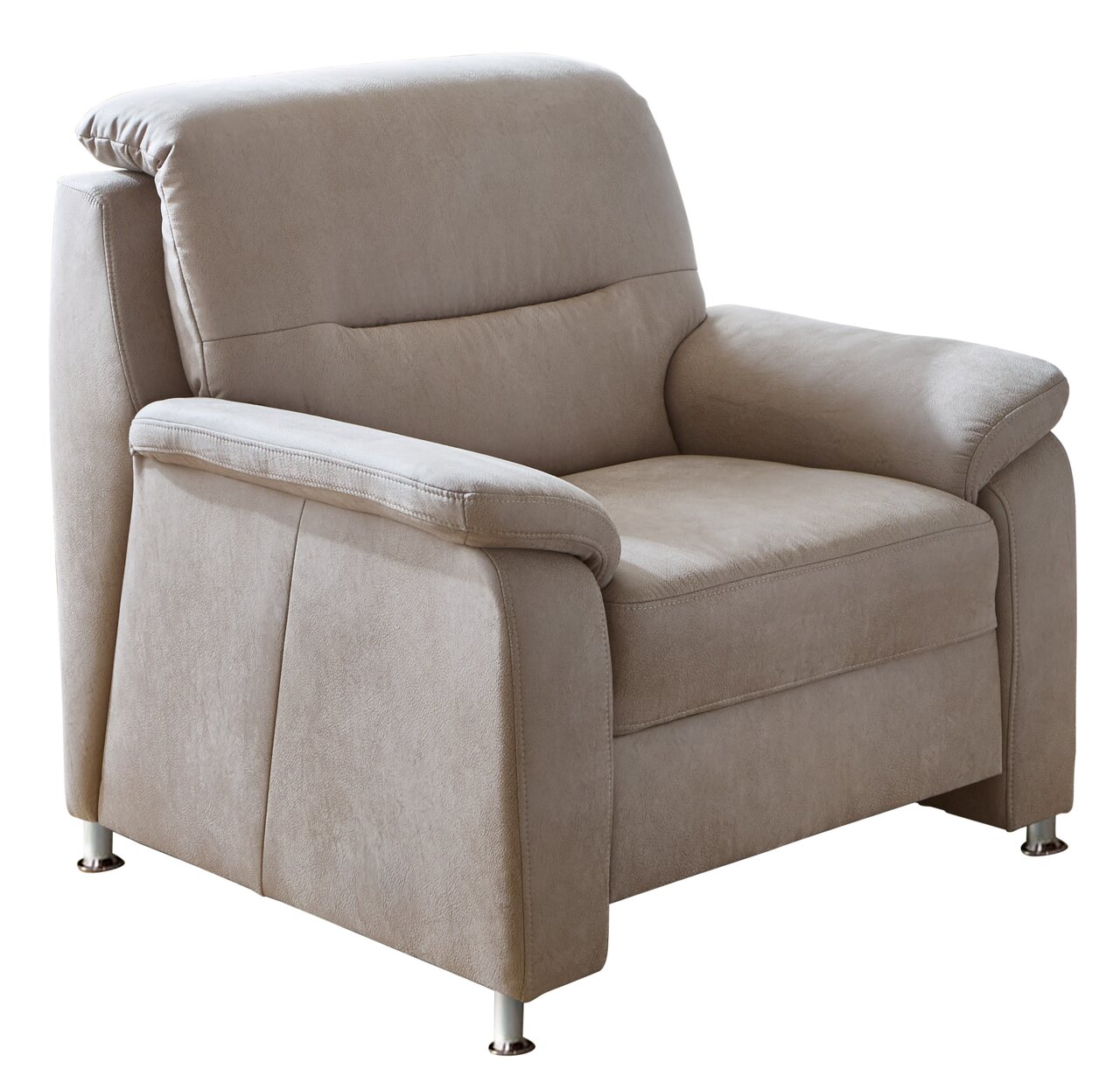 Beldomo Comfort Sessel ERFURT Beiger Sessel aus Stoff mit Armlehnen und Metallfüßen, seitliche Perspektive