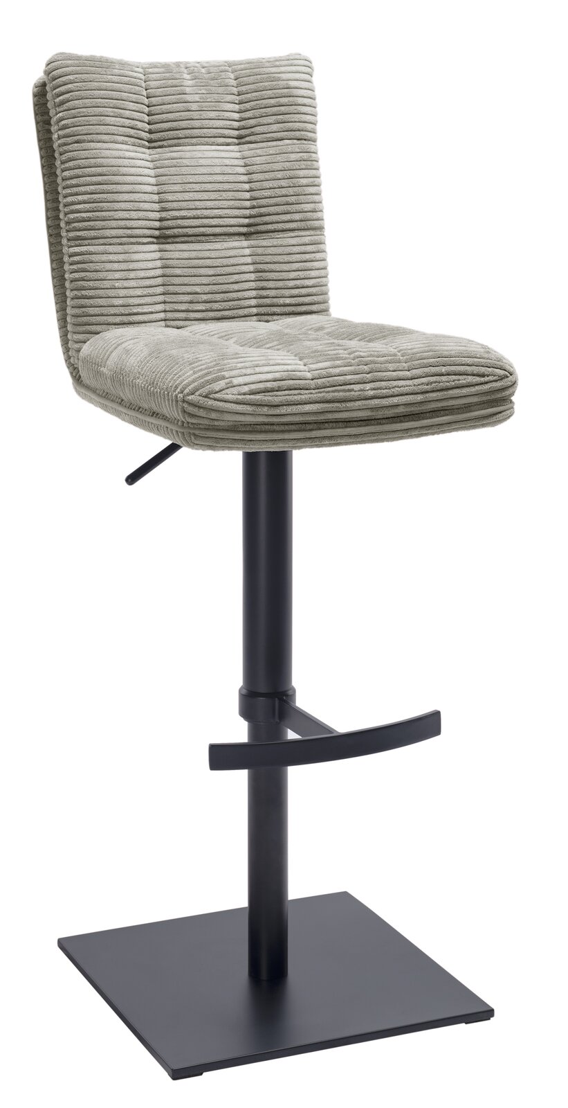 Stylife Barhocker POLLY Moderner Barhocker mit gepolstertem, geripptem Sitz in Grau und schwarzem Metallgestell, seitliche Perspektive