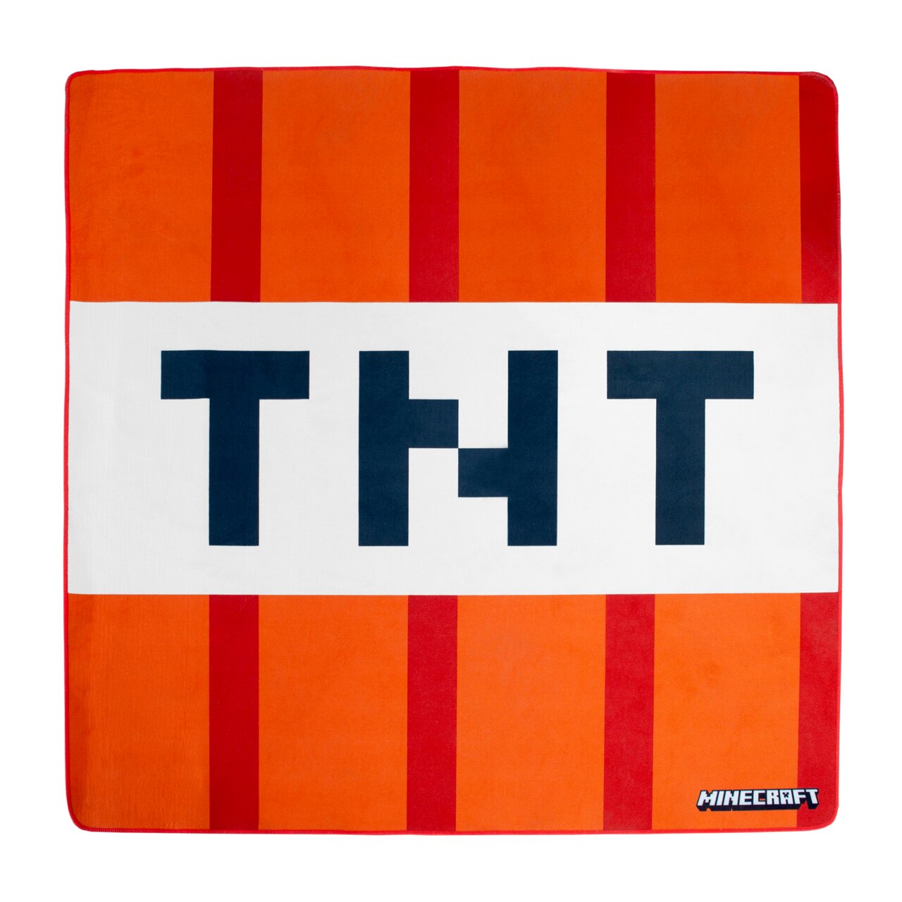 Zurbrüggen Teppich TNT 120x120cm MINECRAFT Minecraft TNT-Decke/Handtuch in Orange mit roten Streifen und großem „TNT“-Schriftzug, Draufsicht (flach von oben)