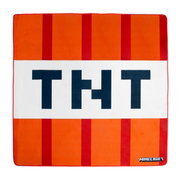 Minecraft TNT-deken/handdoek in oranje met rode strepen en groot „TNT“-opschrift, bovenaanzicht (vlak van bovenaf)