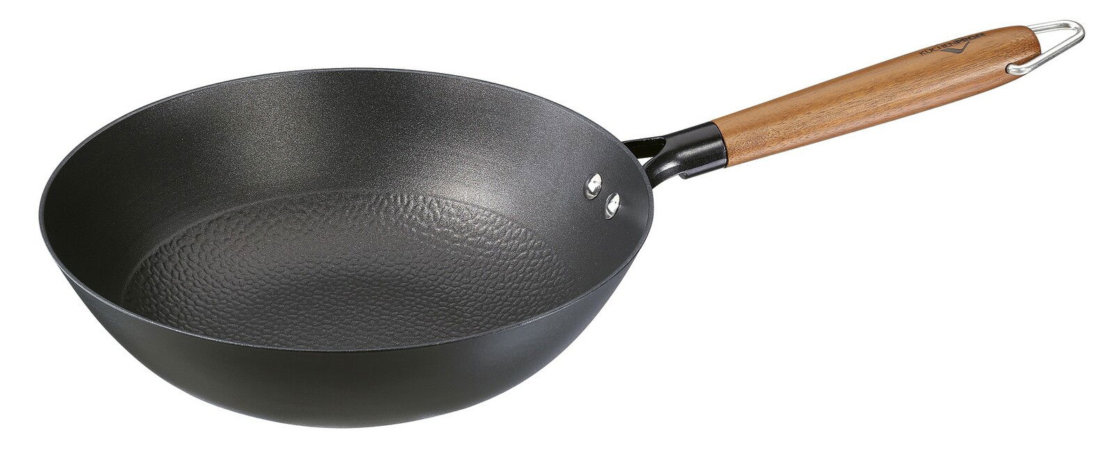 KÜCHENPROFI Wokpfanne COUNTRY Wokpfanne COUNTRY, 28 cm, schwarze Antihaftbeschichtung, Holzgriff, seitliche Perspektive