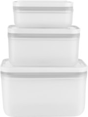 Dreiteiliges Box-Set aus Kunststoff, gestapelt in Frontalansicht