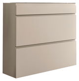 Beigefarbener Hängeschuhschrank mit zwei Klappen und einer Schublade, seitliche Perspektive