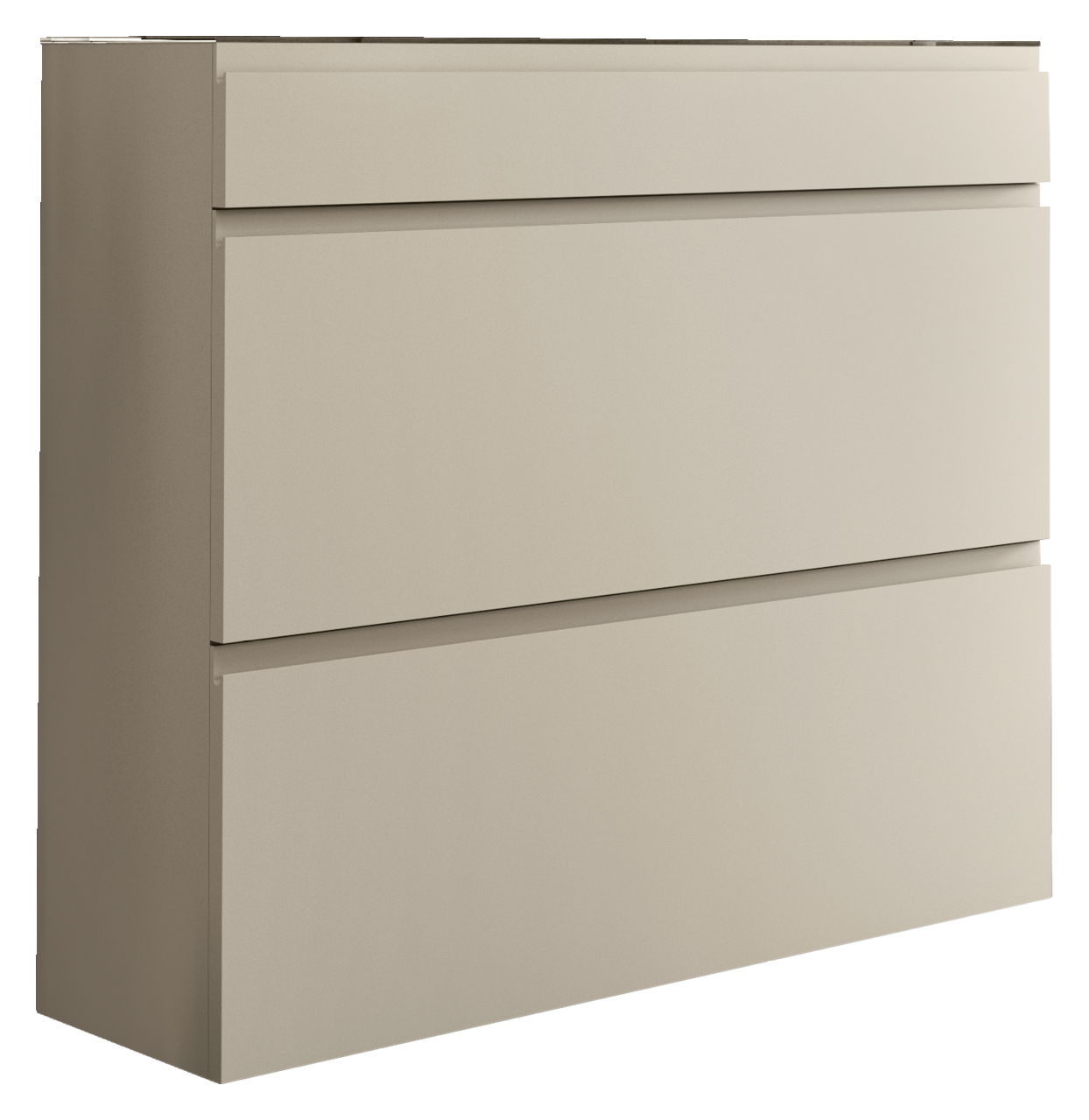 Moderano Hängeschuhschrank LECCO Beigefarbener Hängeschuhschrank mit zwei Klappen und einer Schublade, seitliche Perspektive