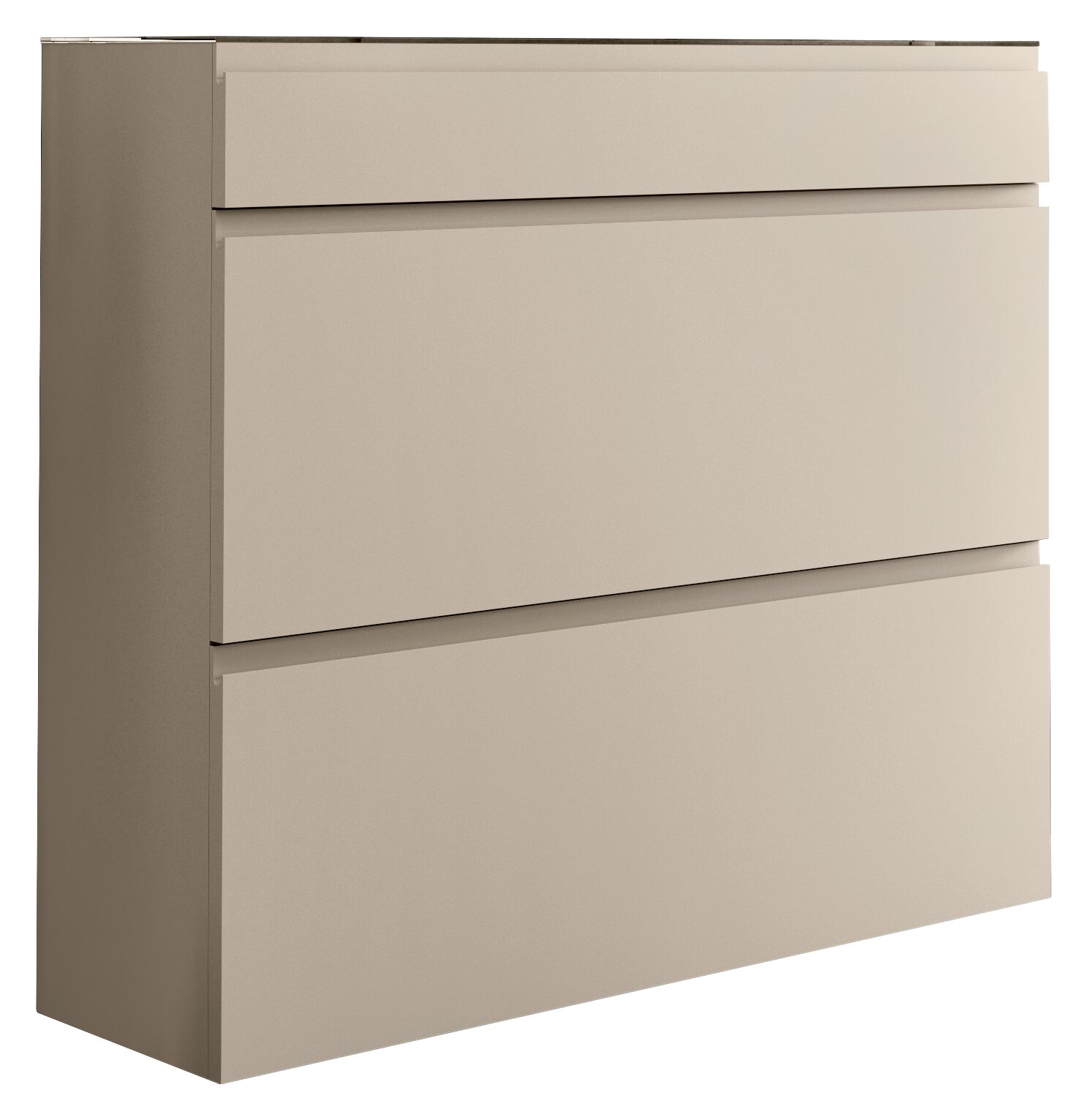 Moderano Hängeschuhschrank LECCO Beigefarbener Hängeschuhschrank mit zwei Klappen und einer Schublade, seitliche Perspektive