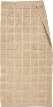 Beige badhanddoek met ruitjespatroon, uitgespreid in bovenaanzicht