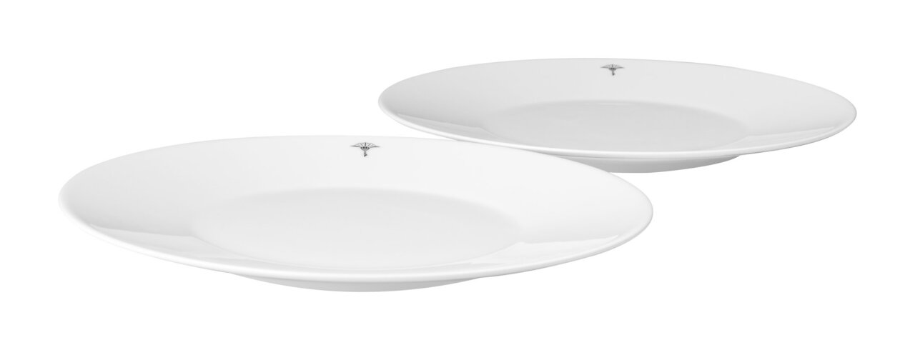 JOOP! Frühstücksteller 2er-Set DINING GLAMOUR Zwei weiße Frühstücksteller mit dezentem Logo, seitliche Perspektive.