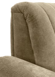 Nahaufnahme einer 2,5er-Sitzbank mit strukturiertem Stoffbezug in Beige, seitliche Perspektive