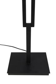 Schwarze LED-Stehleuchte mit rechteckigem Sockel, seitliche Perspektive