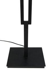 Schwarze LED-Stehleuchte mit rechteckigem Sockel, seitliche Perspektive
