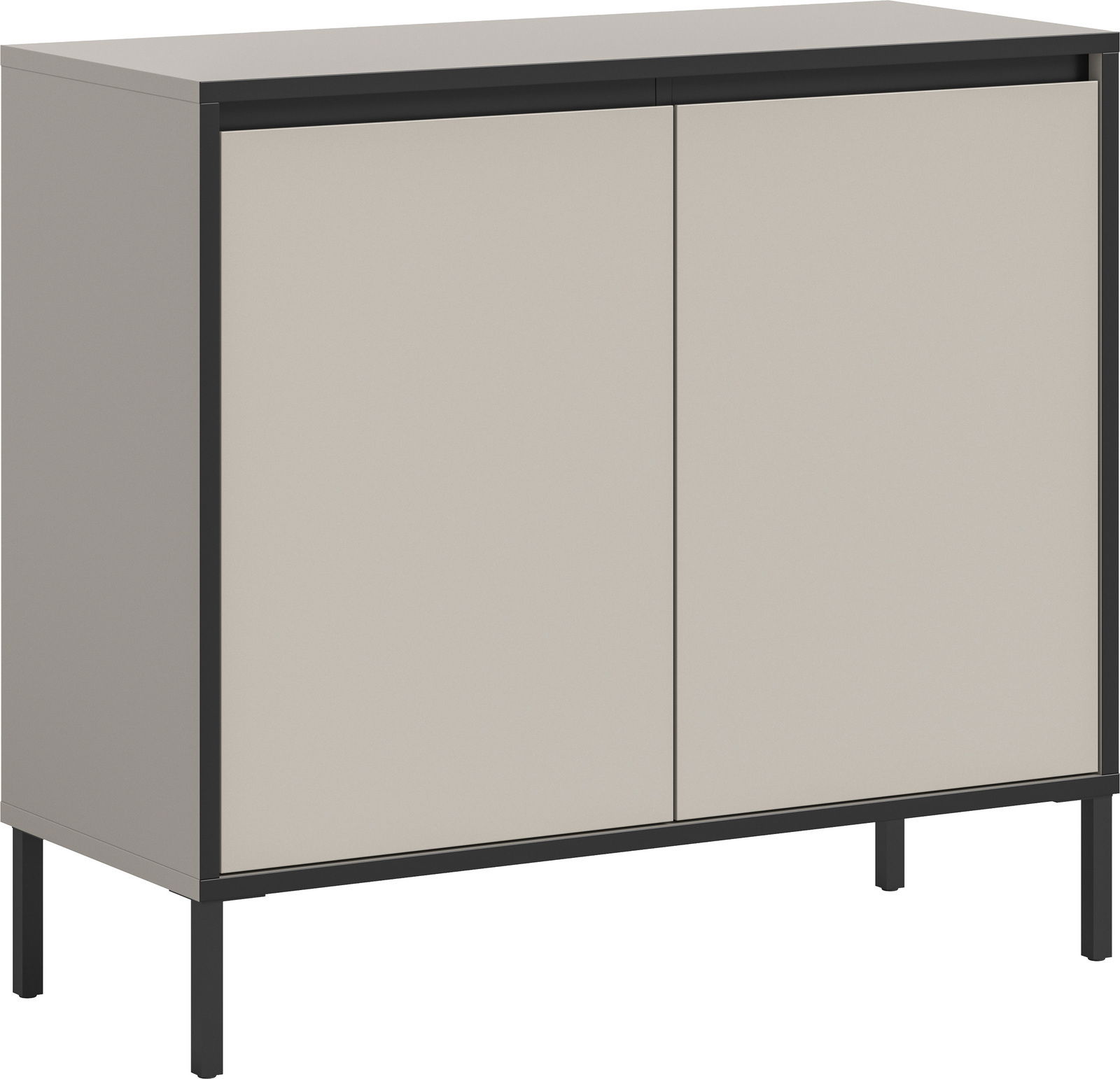 MID.YOU Kommode TRON Moderne Kommode mit zwei Türen in Beige und schwarzem Rahmen, seitliche Perspektive