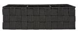 Schwarzer Badorganizer Adria mit vier Fächern, aus geflochtenem Material, seitliche Perspektive.