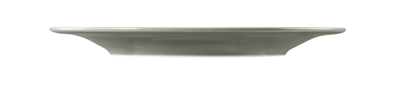 Seitenansicht eines perlgrauen Frühstückstellers mit einem Durchmesser von 23 cm.