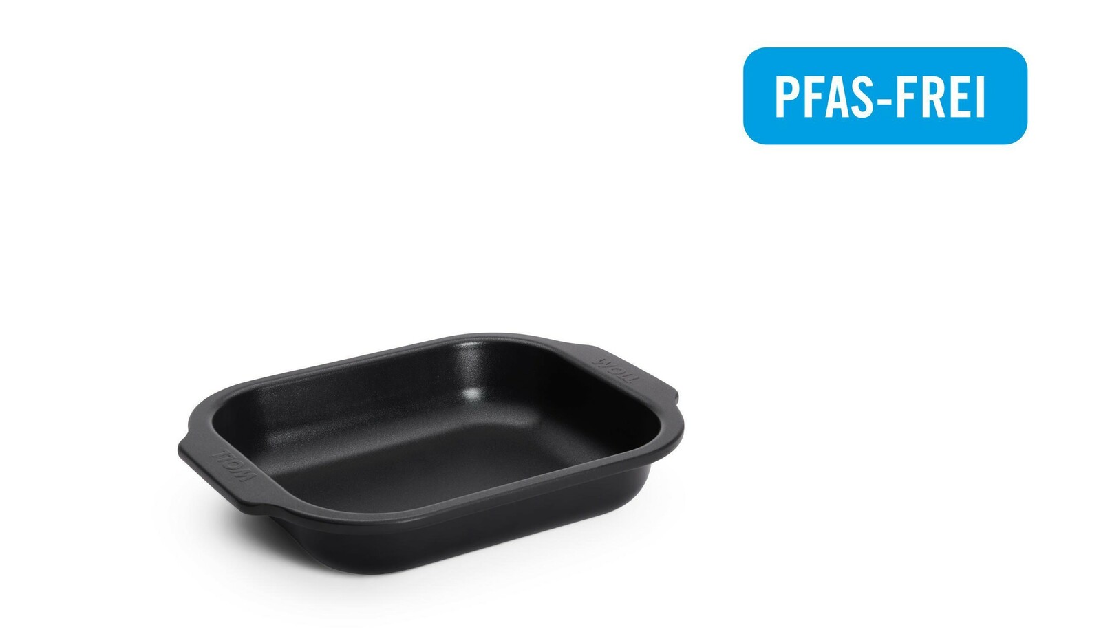 Schwarze Bratreine 23 x 18 x 5 cm, PFAS-frei, aus seitlicher Perspektive fotografiert