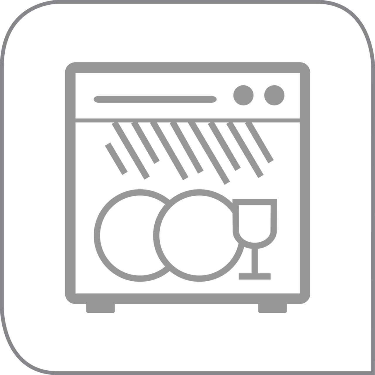 Symbol für spülmaschinengeeignete Frischhaltedose, frontal betrachtet.