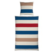Wendebettwäsche-Set mit Streifenmuster in Blau, Rot, Beige und Weiß, Ansicht von oben