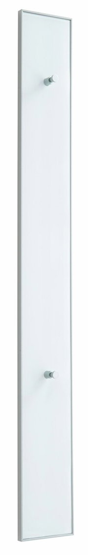 Schmale, weiße Paneel-Leiste der Serie SANTINA mit zwei Haken, seitliche Perspektive