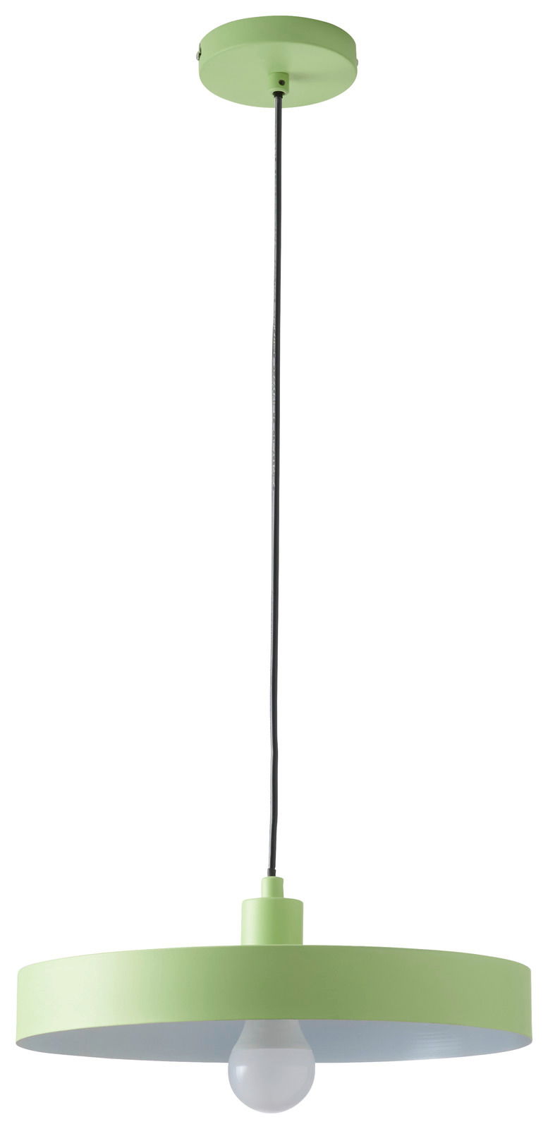 Grüne Hängeleuchte mit runder Form, von unten betrachtet