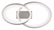 Moderne Deckenleuchte Malaga mit zwei überlappenden, ovalen Ringen in silberner Optik, Ansicht von oben.